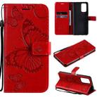 For Xiaomi Redmi Note 10 Pro 4G Pressed Printing Butterfly Pattern Horizontal Flip PU Leather Case with Holder & Card Slots & Wallet & Lanyard(Red) - 1