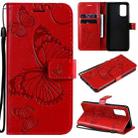 For Samsung Galaxy A32 4G Pressed Printing Butterfly Pattern Horizontal Flip PU Leather Case with Holder & Card Slots & Wallet & Lanyard(Red) - 1