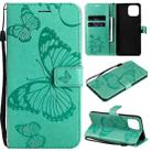 For Xiaomi Mi 11 Lite Pressed Printing Butterfly Pattern Horizontal Flip PU Leather Case with Holder & Card Slots & Wallet & Lanyard(Green) - 1