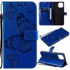 For Xiaomi Mi 11 Lite Pressed Printing Butterfly Pattern Horizontal Flip PU Leather Case with Holder & Card Slots & Wallet & Lanyard(Blue) - 1