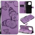For Xiaomi Mi 11 Pro Pressed Printing Butterfly Pattern Horizontal Flip PU Leather Case with Holder & Card Slots & Wallet & Lanyard(Purple) - 1