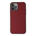 For iPhone 11 Pro Max Carbon Fiber Skin PU + PC + TPU Shockprof Protective Case (Red) - 1