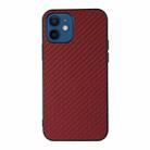 For iPhone 12 mini Carbon Fiber Skin PU + PC + TPU Shockprof Protective Case (Red) - 1