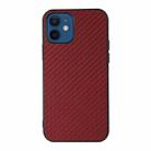 For iPhone 12 Carbon Fiber Skin PU + PC + TPU Shockprof Protective Case(Red) - 1