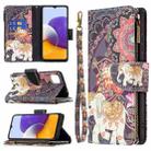 For Samsung Galaxy A22 5G Colored Drawing Pattern Zipper Horizontal Flip Leather Case with Holder & Card Slots & Wallet(Flower Elephants) - 1