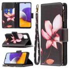 For Samsung Galaxy A22 5G Colored Drawing Pattern Zipper Horizontal Flip Leather Case with Holder & Card Slots & Wallet(Lotus) - 1