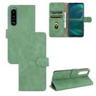 For Sony Xperia 5 III Solid Color Skin Feel Magnetic Buckle Horizontal Flip Calf Texture PU Leather Case with Holder & Card Slots & Wallet(Green) - 1