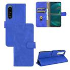 For Sony Xperia 5 III Solid Color Skin Feel Magnetic Buckle Horizontal Flip Calf Texture PU Leather Case with Holder & Card Slots & Wallet(Blue) - 1