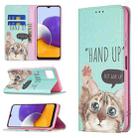 For Samsung Galaxy A22 5G Colored Drawing Pattern Invisible Magnetic Horizontal Flip PU Leather Case with Holder & Card Slots & Wallet(Cat) - 1