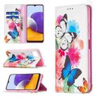 For Samsung Galaxy A22 5G Colored Drawing Pattern Invisible Magnetic Horizontal Flip PU Leather Case with Holder & Card Slots & Wallet(Two Butterflies) - 1