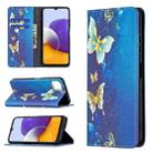 For Samsung Galaxy A22 5G Colored Drawing Pattern Invisible Magnetic Horizontal Flip PU Leather Case with Holder & Card Slots & Wallet(Gold Butterflies) - 1