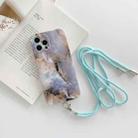 For iPhone 11 Agate Marble Pattern Protective Case With Lanyard (Blue) - 1