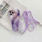 For iPhone 12 Agate Marble Pattern Protective Case With Lanyard(Purple) - 1
