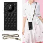 For Huawei Mate 40 Pro Elegant Rhombic Pattern Microfiber Leather +TPU Shockproof Case with Crossbody Strap Chain(Black) - 1