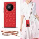 For Huawei Mate 40 Pro Elegant Rhombic Pattern Microfiber Leather +TPU Shockproof Case with Crossbody Strap Chain(Red) - 1