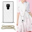 For Huawei Mate 20 Elegant Rhombic Pattern Microfiber Leather +TPU Shockproof Case with Crossbody Strap Chain(White) - 1