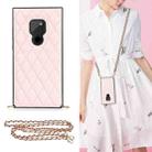 For Huawei Mate 20 Elegant Rhombic Pattern Microfiber Leather +TPU Shockproof Case with Crossbody Strap Chain(Pink) - 1