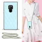 For Huawei Mate 20 Elegant Rhombic Pattern Microfiber Leather +TPU Shockproof Case with Crossbody Strap Chain(Blue) - 1