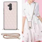 For Huawei Mate 20 Lite Elegant Rhombic Pattern Microfiber Leather +TPU Shockproof Case with Crossbody Strap Chain(Pink) - 1