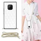 For Huawei Mate 20 Pro Elegant Rhombic Pattern Microfiber Leather +TPU Shockproof Case with Crossbody Strap Chain(White) - 1