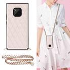 For Huawei Mate 20 Pro Elegant Rhombic Pattern Microfiber Leather +TPU Shockproof Case with Crossbody Strap Chain(Pink) - 1
