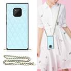 For Huawei Mate 20 Pro Elegant Rhombic Pattern Microfiber Leather +TPU Shockproof Case with Crossbody Strap Chain(Blue) - 1