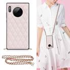 For Huawei Mate 30 Elegant Rhombic Pattern Microfiber Leather +TPU Shockproof Case with Crossbody Strap Chain(Pink) - 1