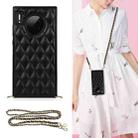 For Huawei Mate 30 Elegant Rhombic Pattern Microfiber Leather +TPU Shockproof Case with Crossbody Strap Chain(Black) - 1
