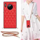 For Huawei Mate 30 Elegant Rhombic Pattern Microfiber Leather +TPU Shockproof Case with Crossbody Strap Chain(Red) - 1