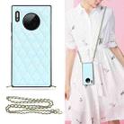For Huawei Mate 30 Elegant Rhombic Pattern Microfiber Leather +TPU Shockproof Case with Crossbody Strap Chain(Blue) - 1
