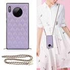 For Huawei Mate 30 Elegant Rhombic Pattern Microfiber Leather +TPU Shockproof Case with Crossbody Strap Chain(Purple) - 1