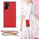 For Huawei P30 Pro Elegant Rhombic Pattern Microfiber Leather +TPU Shockproof Case with Crossbody Strap Chain(Red) - 1