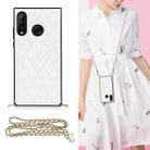 For Huawei P30 Lite Elegant Rhombic Pattern Microfiber Leather +TPU Shockproof Case with Crossbody Strap Chain(White) - 1