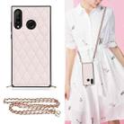 For Huawei P30 Lite Elegant Rhombic Pattern Microfiber Leather +TPU Shockproof Case with Crossbody Strap Chain(Pink) - 1