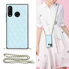 For Huawei P30 Lite Elegant Rhombic Pattern Microfiber Leather +TPU Shockproof Case with Crossbody Strap Chain(Blue) - 1