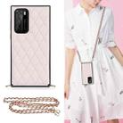 For Huawei P40 Elegant Rhombic Pattern Microfiber Leather +TPU Shockproof Case with Crossbody Strap Chain(Pink) - 1