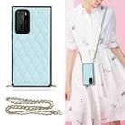 For Huawei P40 Elegant Rhombic Pattern Microfiber Leather +TPU Shockproof Case with Crossbody Strap Chain(Blue) - 1