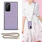 For Huawei P40 Elegant Rhombic Pattern Microfiber Leather +TPU Shockproof Case with Crossbody Strap Chain(Purple) - 1