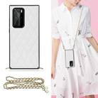 For Huawei P40 Pro Elegant Rhombic Pattern Microfiber Leather +TPU Shockproof Case with Crossbody Strap Chain(White) - 1