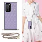 For Huawei P40 Pro Elegant Rhombic Pattern Microfiber Leather +TPU Shockproof Case with Crossbody Strap Chain(Purple) - 1