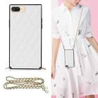 For iPhone SE 2022 / SE 2020 / 8 / 7 Elegant Rhombic Pattern Microfiber Leather +TPU Shockproof Case with Crossbody Strap Chain(White) - 1