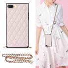 For iPhone SE 2022 / SE 2020 / 8 / 7 Elegant Rhombic Pattern Microfiber Leather +TPU Shockproof Case with Crossbody Strap Chain(Pink) - 1