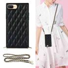 For iPhone SE 2022 / SE 2020 / 8 / 7 Elegant Rhombic Pattern Microfiber Leather +TPU Shockproof Case with Crossbody Strap Chain(Black) - 1