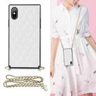For iPhone X / XS Elegant Rhombic Pattern Microfiber Leather +TPU Shockproof Case with Crossbody Strap Chain(White) - 1