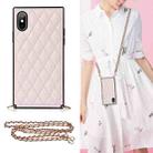 For iPhone X / XS Elegant Rhombic Pattern Microfiber Leather +TPU Shockproof Case with Crossbody Strap Chain(Pink) - 1