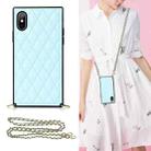 For iPhone X / XS Elegant Rhombic Pattern Microfiber Leather +TPU Shockproof Case with Crossbody Strap Chain(Blue) - 1
