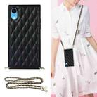 For iPhone XR Elegant Rhombic Pattern Microfiber Leather +TPU Shockproof Case with Crossbody Strap Chain(Black) - 1