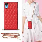 For iPhone XR Elegant Rhombic Pattern Microfiber Leather +TPU Shockproof Case with Crossbody Strap Chain(Red) - 1