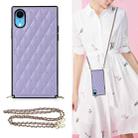 For iPhone XR Elegant Rhombic Pattern Microfiber Leather +TPU Shockproof Case with Crossbody Strap Chain(Purple) - 1