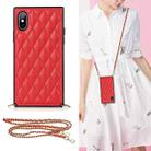 For iPhone XS Max Elegant Rhombic Pattern Microfiber Leather +TPU Shockproof Case with Crossbody Strap Chain(Red) - 1